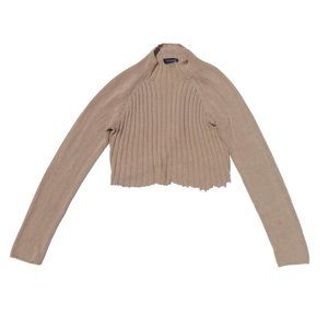 Vintage Ann Taylor Mock Turtle Neck Beige Cropped Sweater